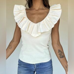 MAEVE ANTHROPOLOGIE RUFFLED V-NECK BLOUSE
TOP IVORY SIZE XL‎